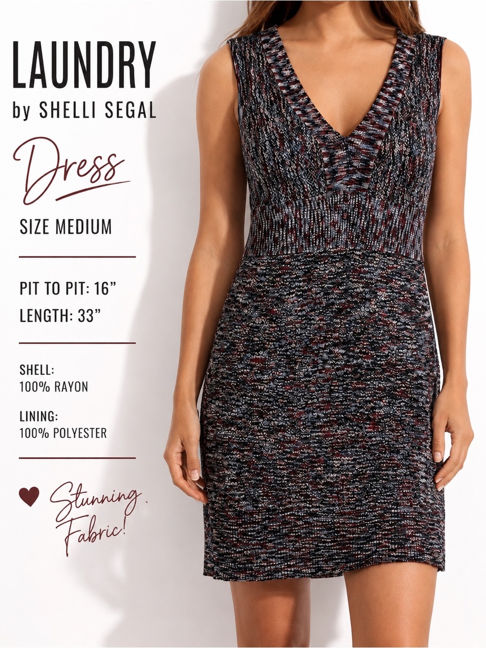 Laundry by Shelli Segal Knit V-Neck Sleeveless Dress Multicolor Medium M